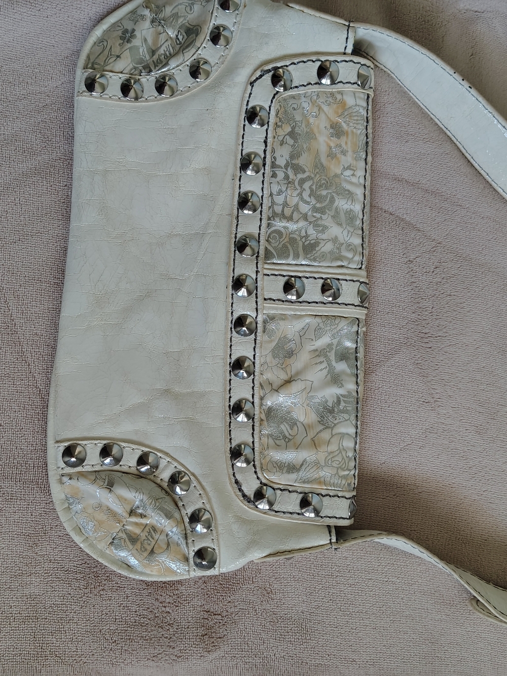 Ed Hardy White Studded Floral Mini Shoulder Bag